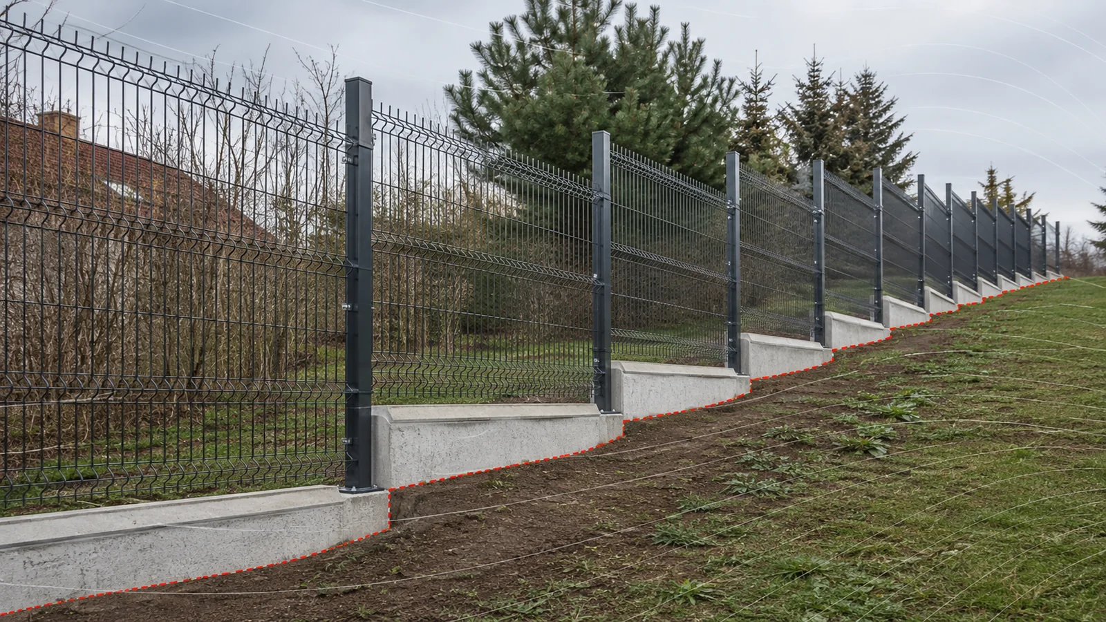 Ogrodzenie panelowe na pochyłym terenie: schodki czy linia spadku?